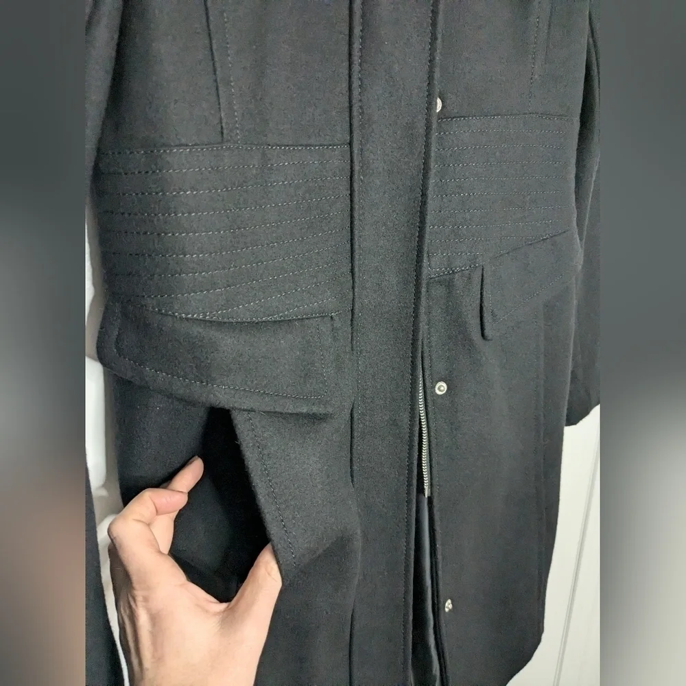 Stunning Kenneth Cole NY Black Stand Collar Wool Blend Walker Coat - Picture 8 of 11